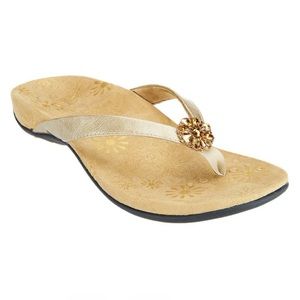 Vionic Orthaheel Sharon Patent Thong Sandals Gold